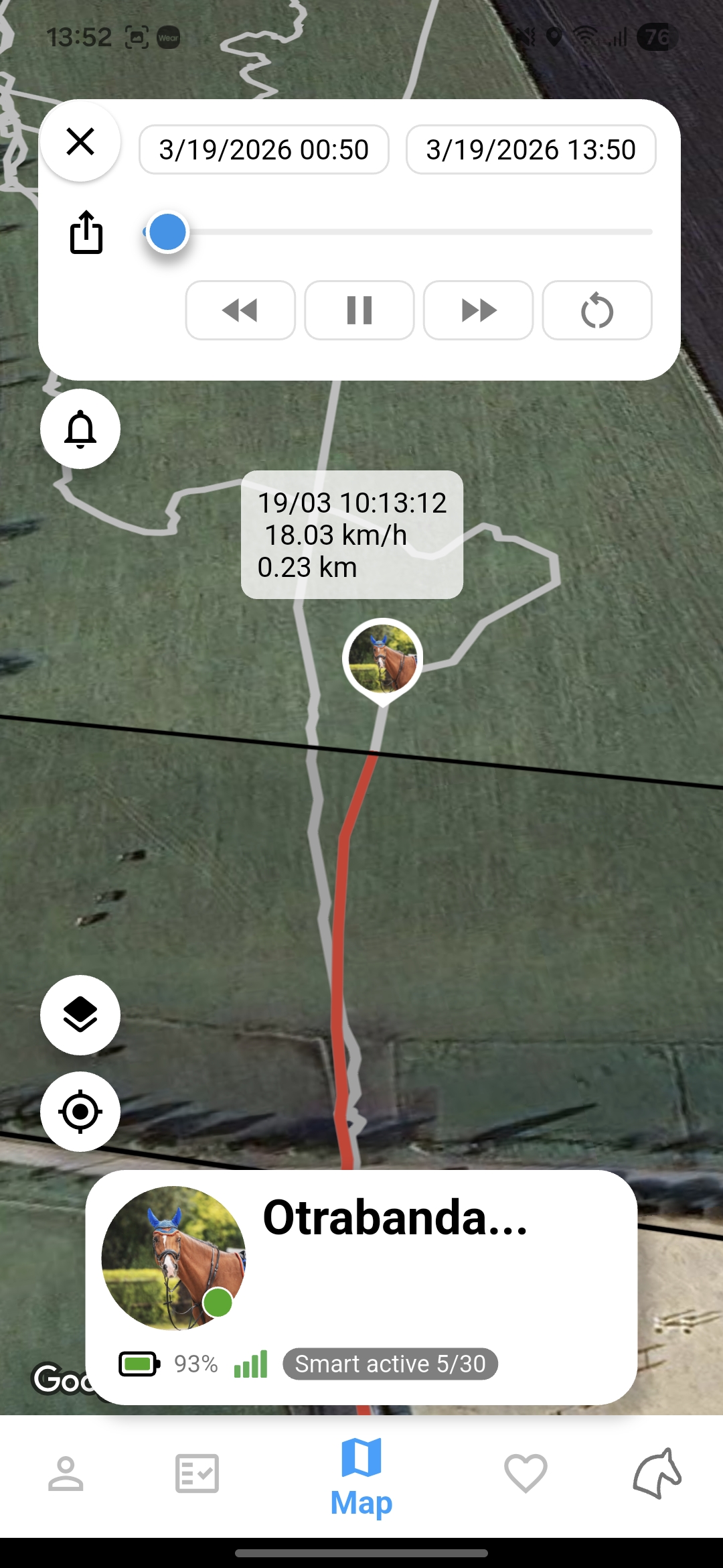 EquiGPS - sledování na mapě